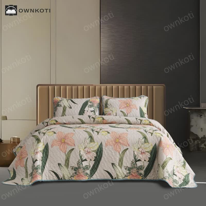 Rural Blooming Lily Quilted Bedding Set