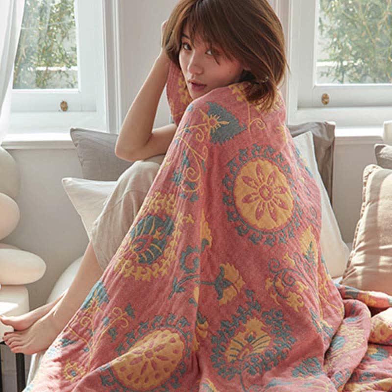 Reversible Cotton Quilt Colorful Flower Print