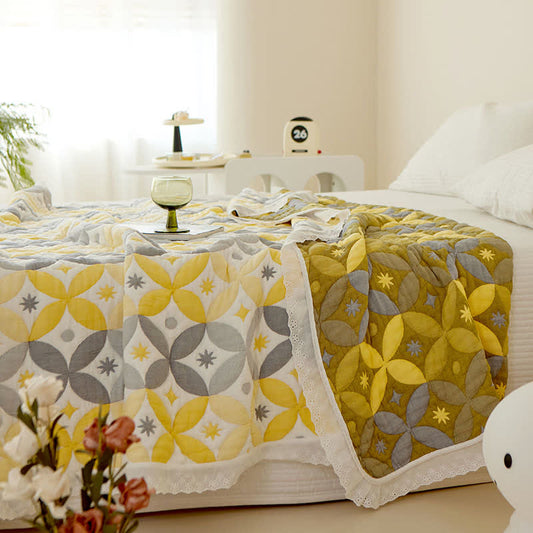 Geometric Bamboo Fiber Lace Edge Quilt