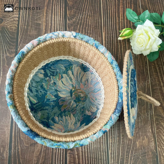 Cesta de almacenamiento estilo pintura al óleo con tapa