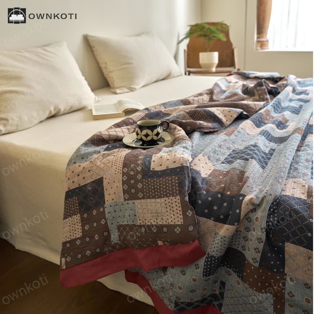 Patchwork Patterned Cotton Gauze Lightweight Quilt
