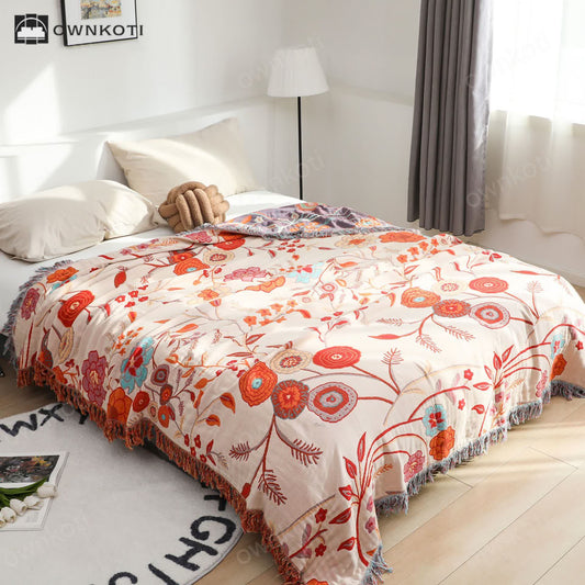 Vintage Floral Comfy Cotton Gauze Reversible Quilt