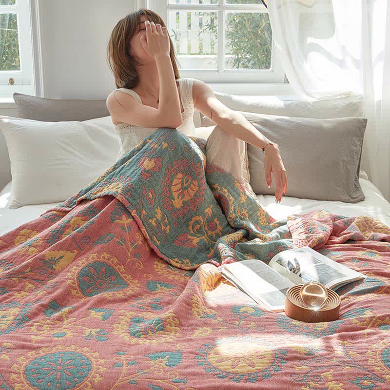 Reversible Cotton Quilt Colorful Flower Print